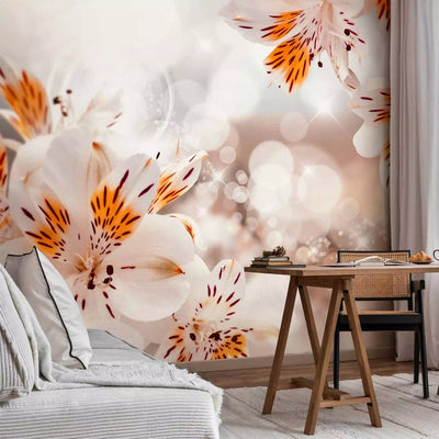 Wall Murals With spring flowers. Alstroemeria orange color, 88839g-art