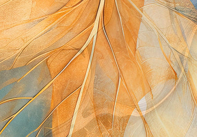 Fototapetes - Oranžas un tirkīza lapas uz miglaina fona, 151907 G-ART