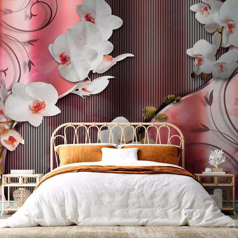 Wall Murals - white orchids with elements in red, 61795g-art