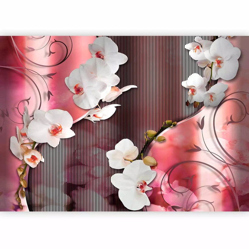 Wall Murals - white orchids with elements in red, 61795g-art