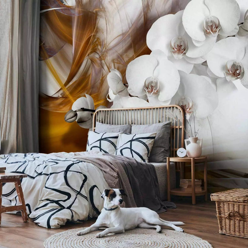 Wall Murals - white orchids and orange flames, 61844 - Buy G -Art