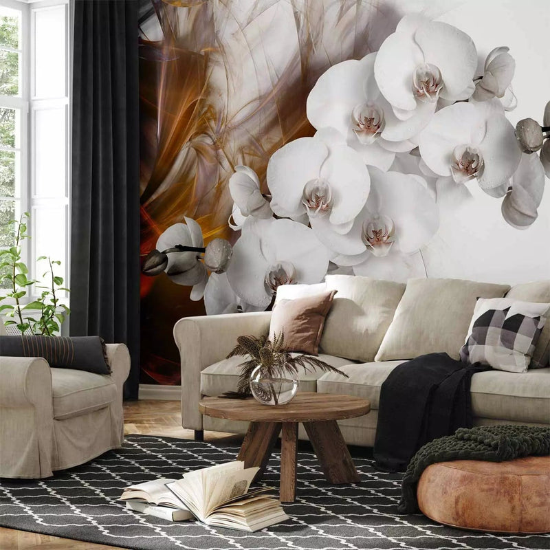 Wall Murals - white orchids and orange flames, 61844 - Buy G -Art