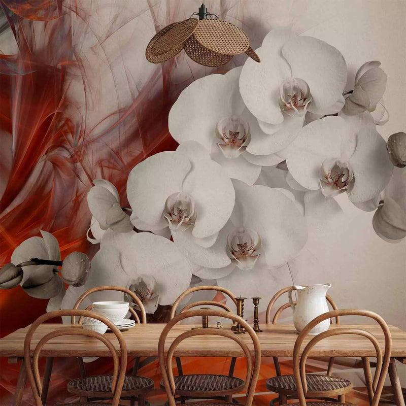 Wall Murals - white orchids and red flames, 61845 G-art