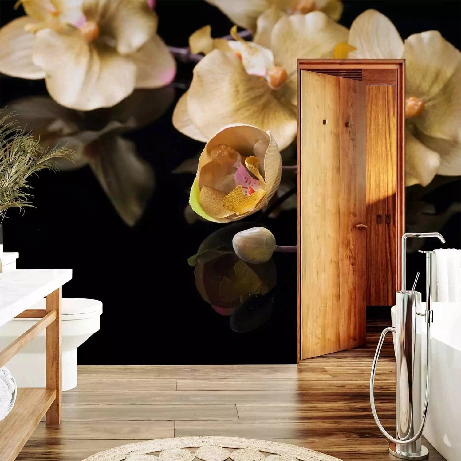 Fototapetes - Orhidejas - smalks ziedu motīvs uz melna fona, 60227 G-ART