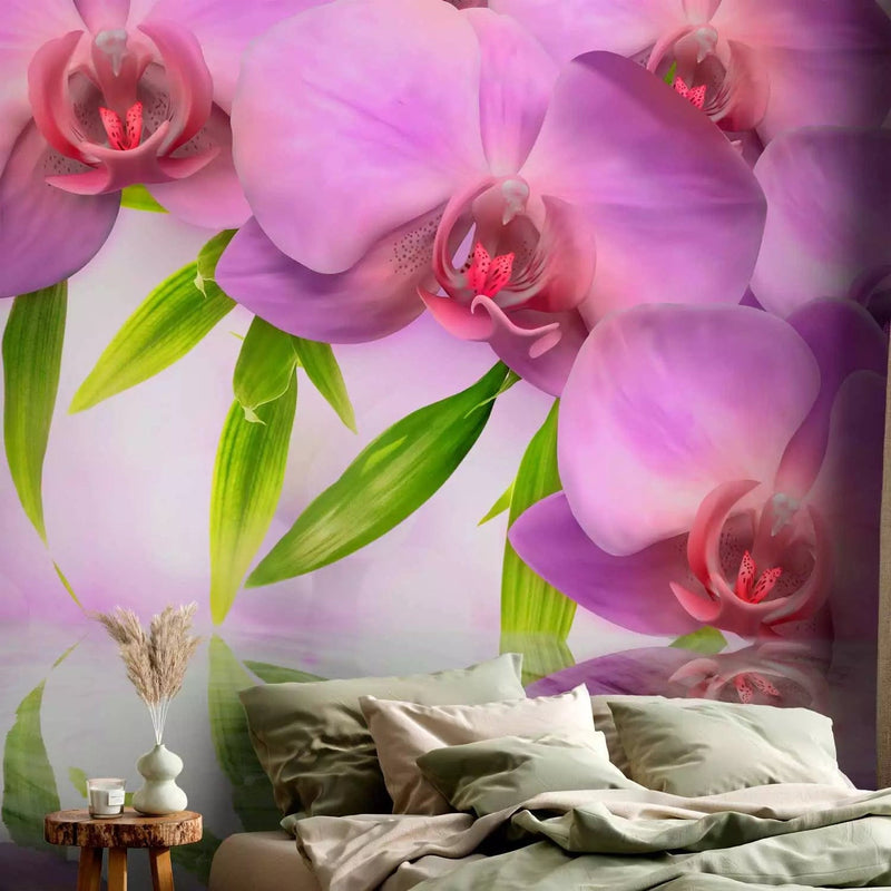 Ffototapets su gražiomis rožinėmis orchidėjomis ir nostalgiška ramybė, 60126 G-Art