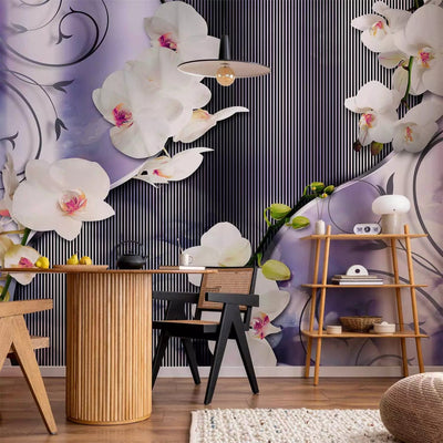 Wall Murals - orchids and purple striped background, 61836 - Buy G -Art