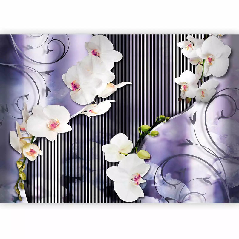 Wall Murals - orchids and purple striped background, 61836 - Buy G -Art