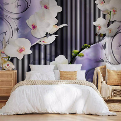 Wall Murals - orchids and purple striped background, 61836 - Buy G -Art