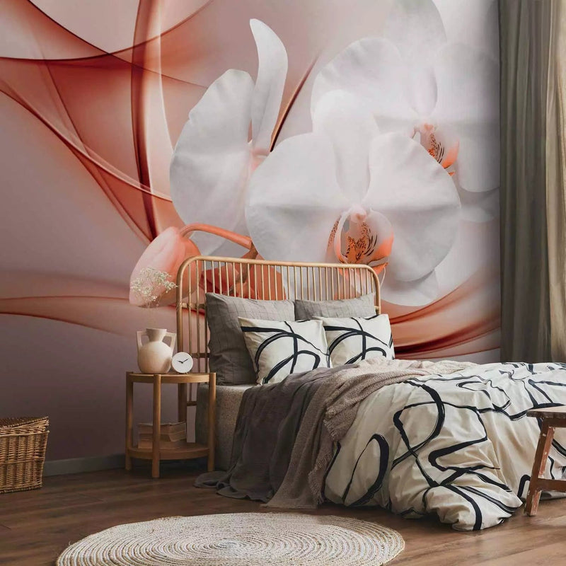 Wall Murals - white orchids on the background of pink abstract, 61840g-art