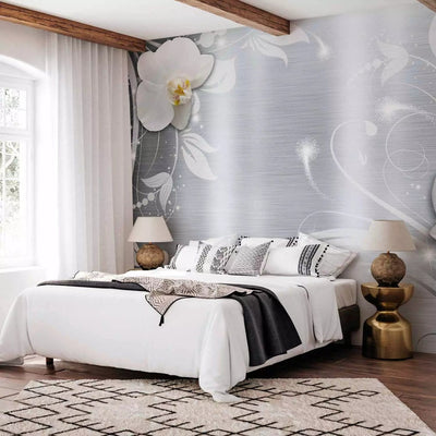 Wall Murals - abstraction with white flowers on a steel background, 60798 G-art