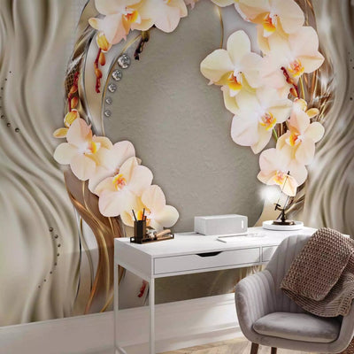 Wall Murals - yellow orchid flowers with pearls on beige background g-art