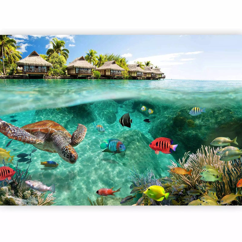 Fototapetes - jūras ainava uz rifa ar zivīm un bruņurupučiem, 61250 G-ART