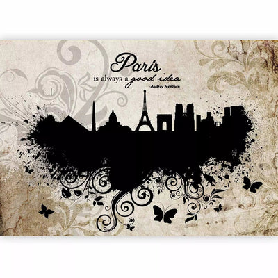  Wall Murals with a black illustration of Paris on the wall, 59900 G-ART