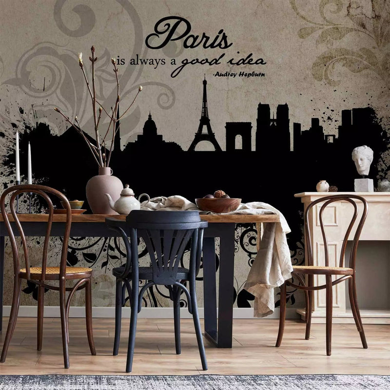  Wall Murals with a black illustration of Paris on the wall, 59900 G-ART