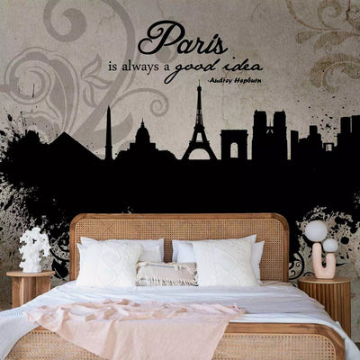  Wall Murals with a black illustration of Paris on the wall, 59900 G-ART