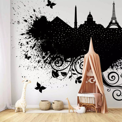 Black and white Wall Murals with stylized Paris, 88947, to order g-art