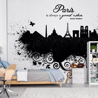 Black and white Wall Murals with stylized Paris, 88947, to order g-art