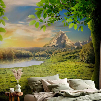 Wall Murals - landscape with trees against mountains and rising sun, 59778 G-ART