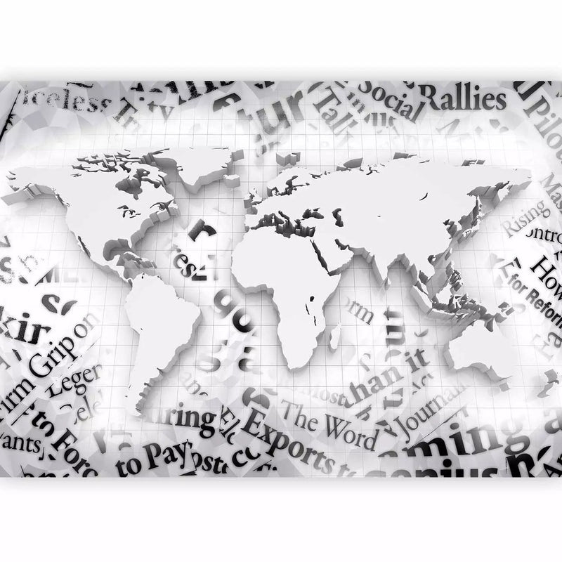 Wall Murals - World map with graphic motif and text, white G-ART