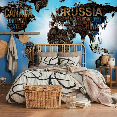 Wall Murals - world map with country names in English (blue) G-ART