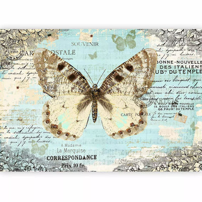 Wall Murals - a butterfly on a blue background with retro inscriptions and notes G-ART