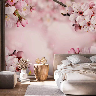 Wall Murals With spring flowers. Cherry flowers in pink color, 62327g-art