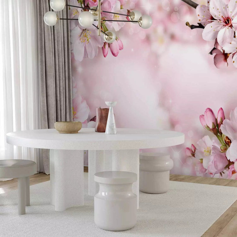 Wall Murals With spring flowers. Cherry flowers in pink color, 62327g-art