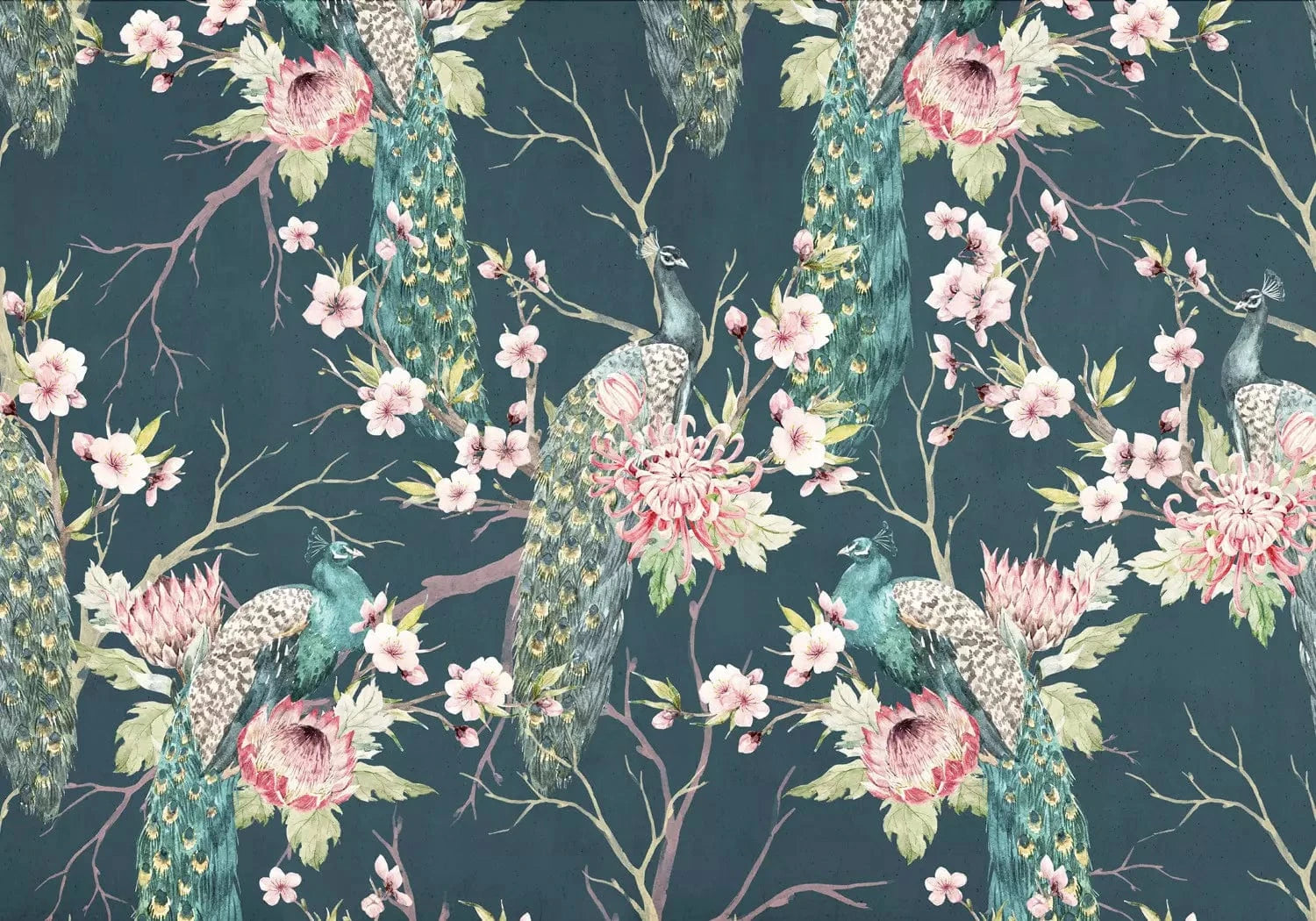 Fototapetes - Pāvs - putnu motīvs zilā/tirkīzā krāsā - austrumu stils G-ART