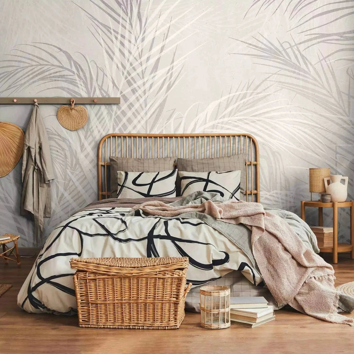 Fototapetes - Pelēkas palmu lapas uz gaiša fona - 148820 G-ART