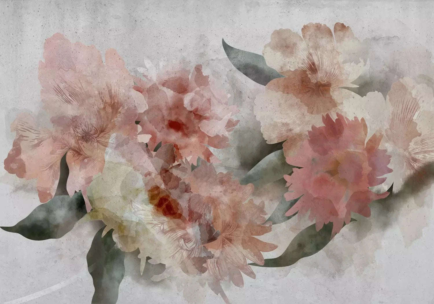 Fototapetes - Ar akvareli apgleznots ziedošs dārzs - rozā peonijas G-ART