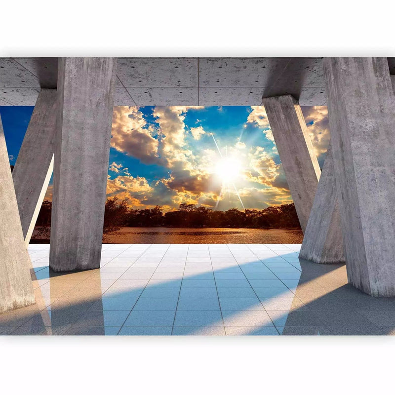 Wall Murals - Sunny Фinava with concrete columns - view of the lake g -art