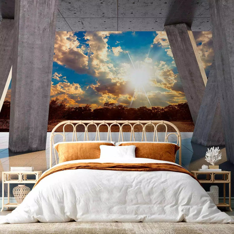 Wall Murals - Sunny Фinava with concrete columns - view of the lake g -art