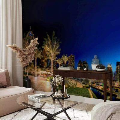 Wall Murals in blue shades with night dubai views on a beautiful berth g-art