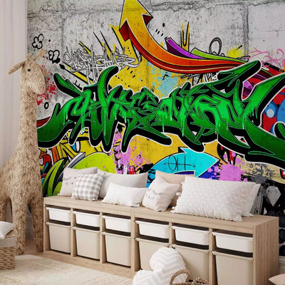  Green Wall Murals with graffiti inscriptions on the wall - city graffiti g -art