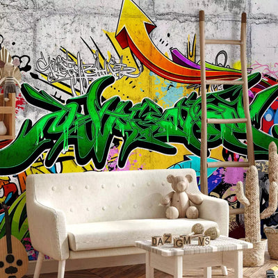  Green Wall Murals with graffiti inscriptions on the wall - city graffiti g -art