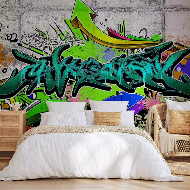 Wall Murals teenager - graffiti on a concrete background, 62458g -art