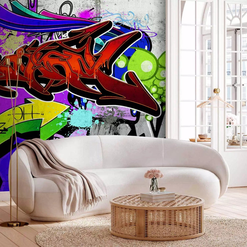  Purple Wall Murals with graffiti inscriptions on the wall, 62457g-art