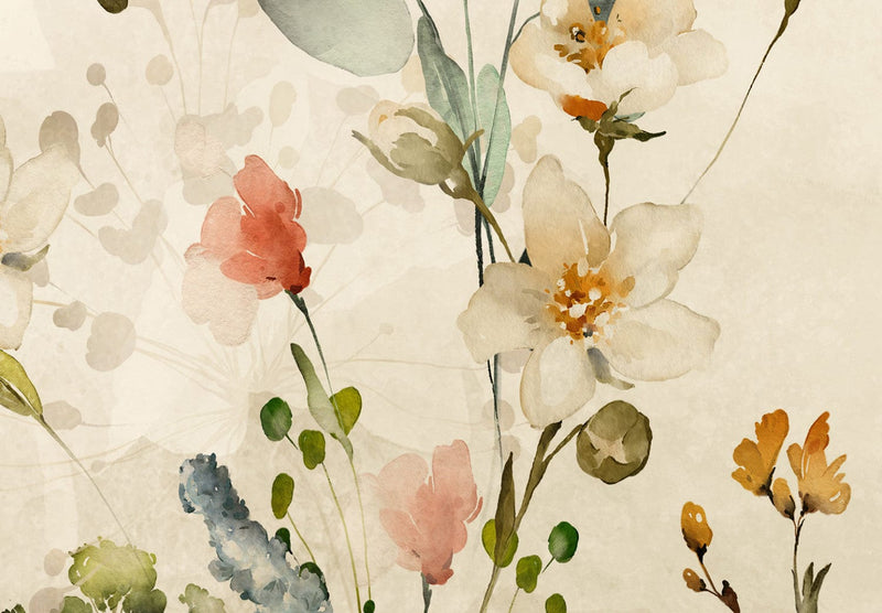 Fototapetes - Pļavas ziedi uz dzeltena fona, 142316 G-ART
