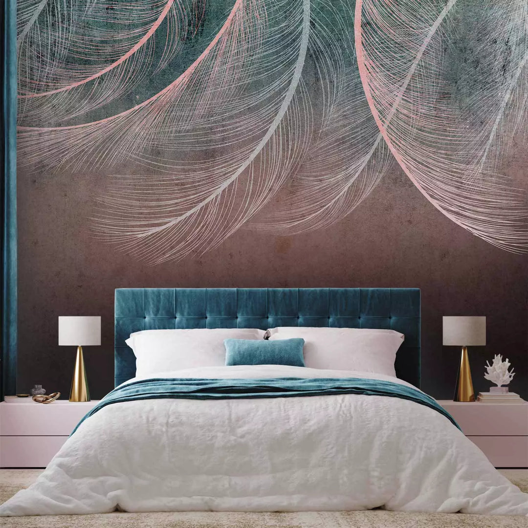 Fototapetes - putnu spalvas boho stilā uz tumša fona - 143788 G-ART