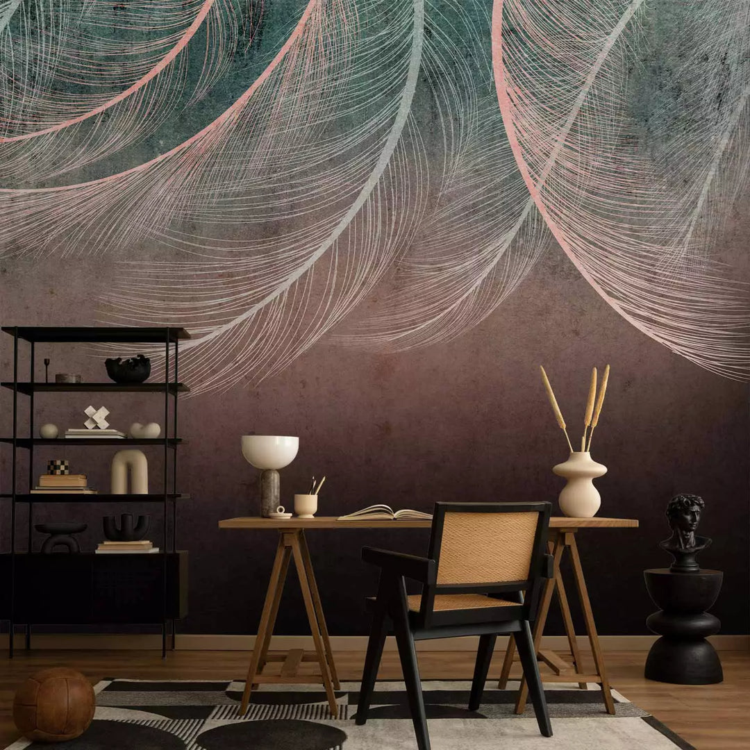 Fototapetes - putnu spalvas boho stilā uz tumša fona - 143788 G-ART