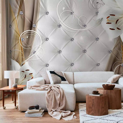 Wall Murals with lilies in shades of gray and a beautiful white backgroundG-ART