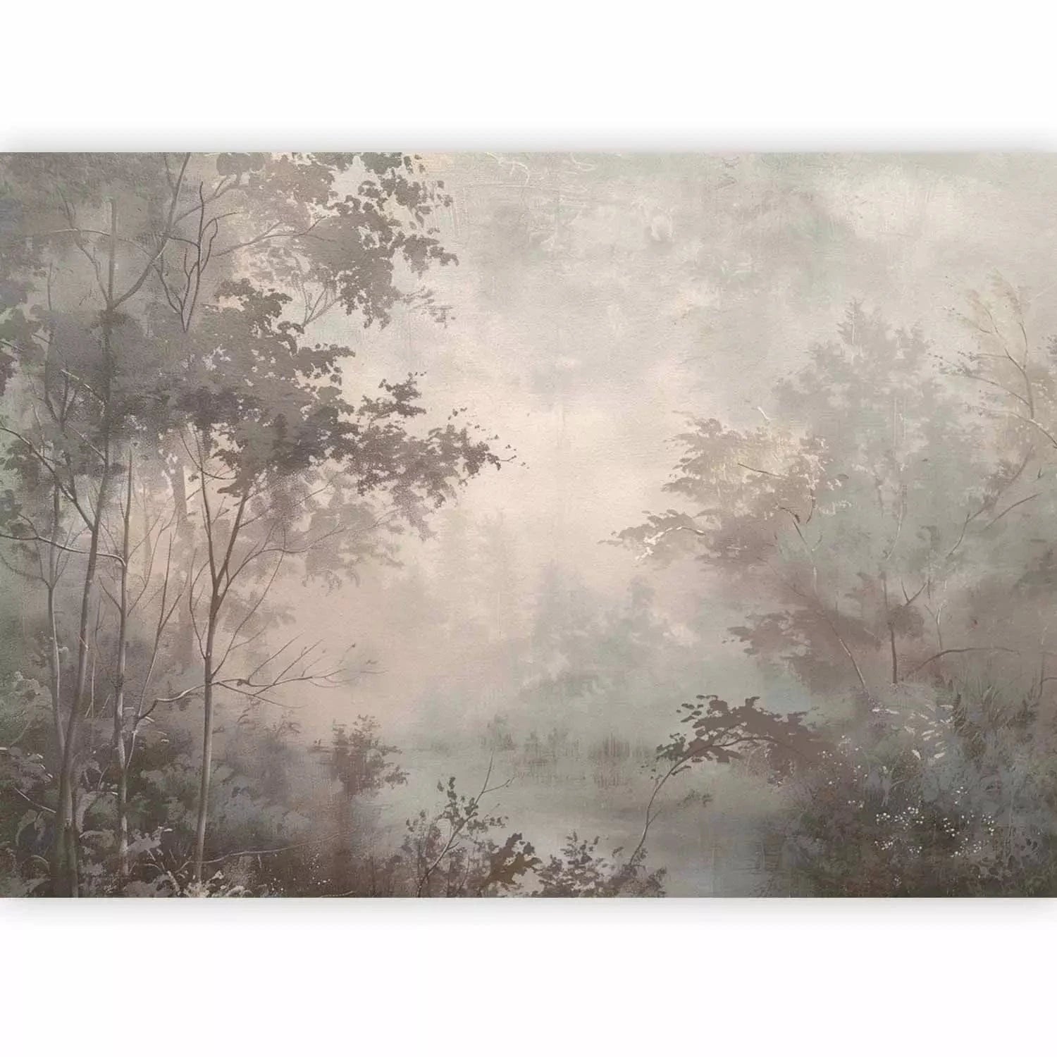 Fototapetes - Rīts mežā – miglains mežs pasteļtoņos - viesistabai G-ART