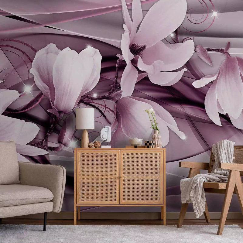 Purple Wall Murals with magnolia and abstraction - 64111, price G -art