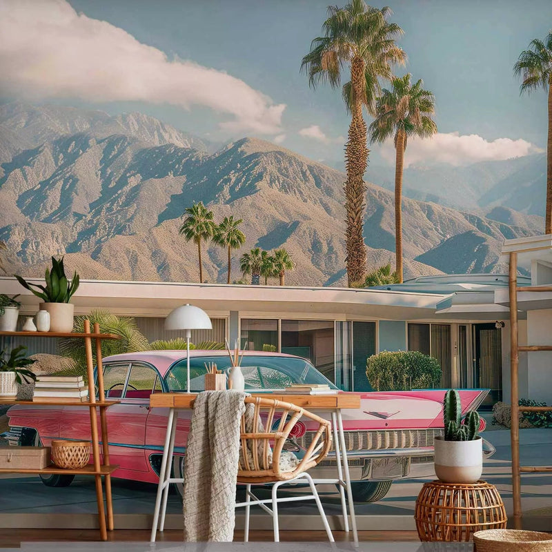 Pink Cadillac - American style icon of the 1950s with palm trees - buy on G-ART