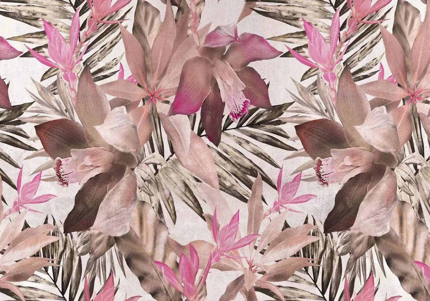 Fototapetes - rozā kompozīcija ar lapām - Ziedošie džungļi G-ART