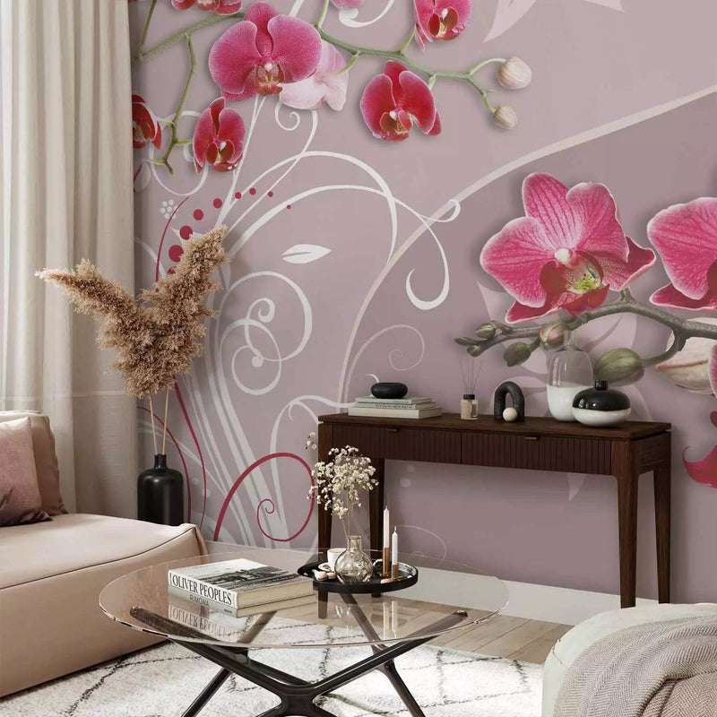 Wall Murals with pink orchids and pink ornaments, 60300G-ART