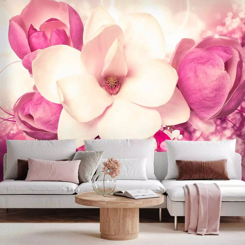 Wall Murals - Pink magnolia with glittering crystals, 88794 G-art