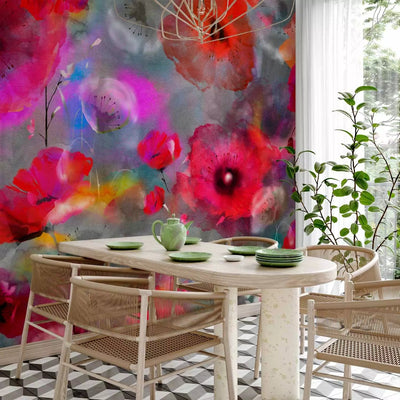 Wall Murals - Painted poppies - artistic red flowers in the meadow G -art