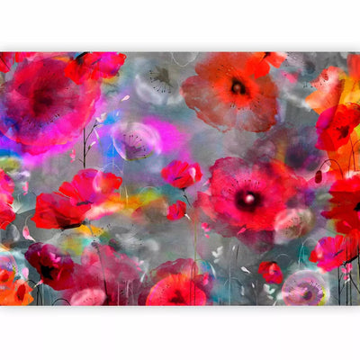 Wall Murals - Painted poppies - artistic red flowers in the meadow G -art