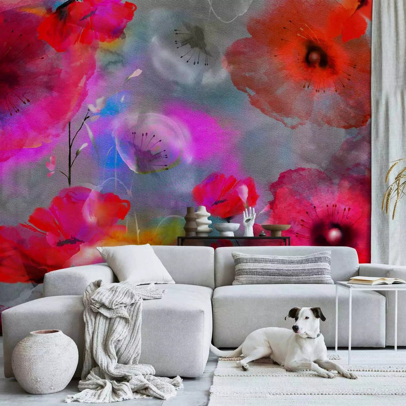 Wall Murals - Painted poppies - artistic red flowers in the meadow G -art